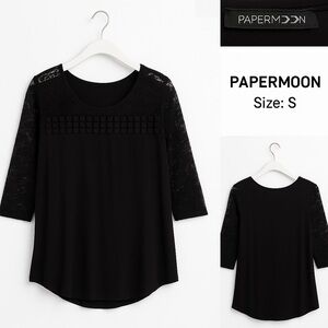 Papermoon Elegant Black Lace Sleeve Blouse